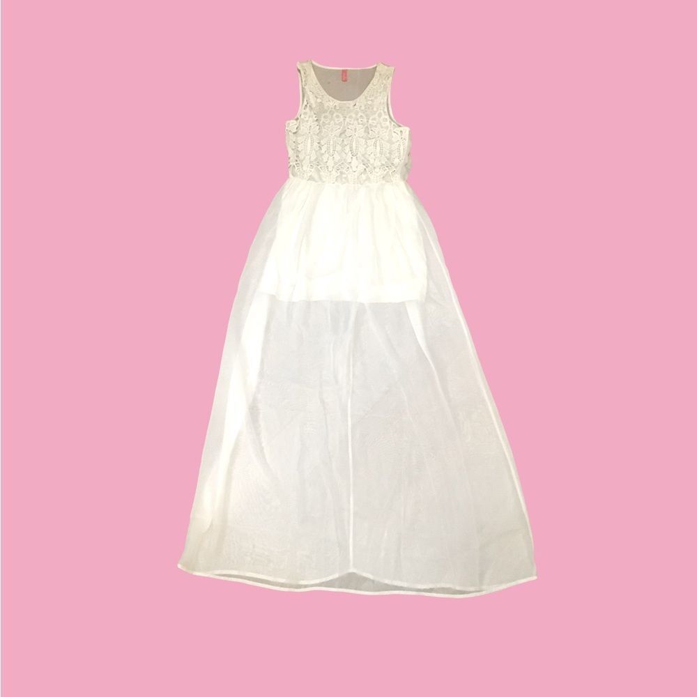 White maxi dress XS Lace knit top on Ling sheer maxi with short lining